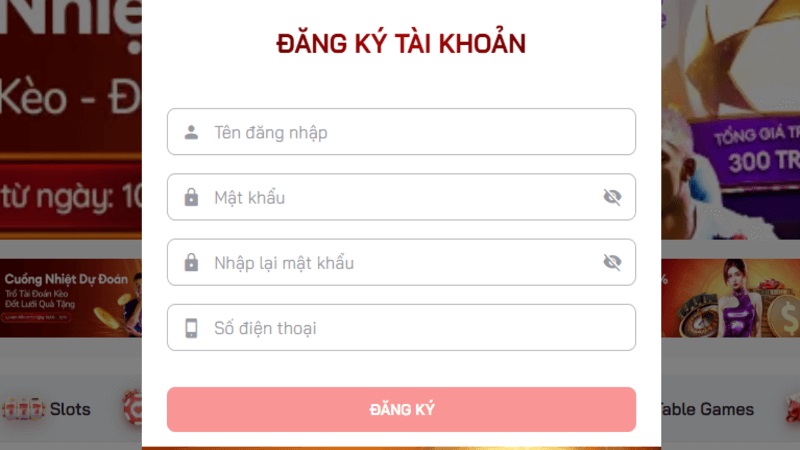 Người chơi vào mục đăng ký Kbet và điền thông tin đầy đủ